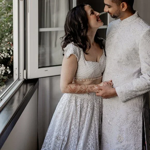 White beaded bridal lehenga